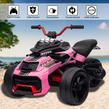 Postack 24V Kids Atv, 3 Wheeler Kids Electric Ride On Motorcycle, Rechargeable Battery Powered Kids Electric Vehicle With Eva Ti