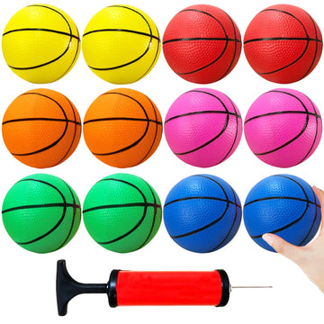 Dshengoo 12 Pcs 5 Inch Mini Basketballs Colorful Rubber InflatableBasketball Pool Kick Balls Toy with Inflation Pump for Indoor Mini Basketball Hoop Beach Sports Game Party Favor