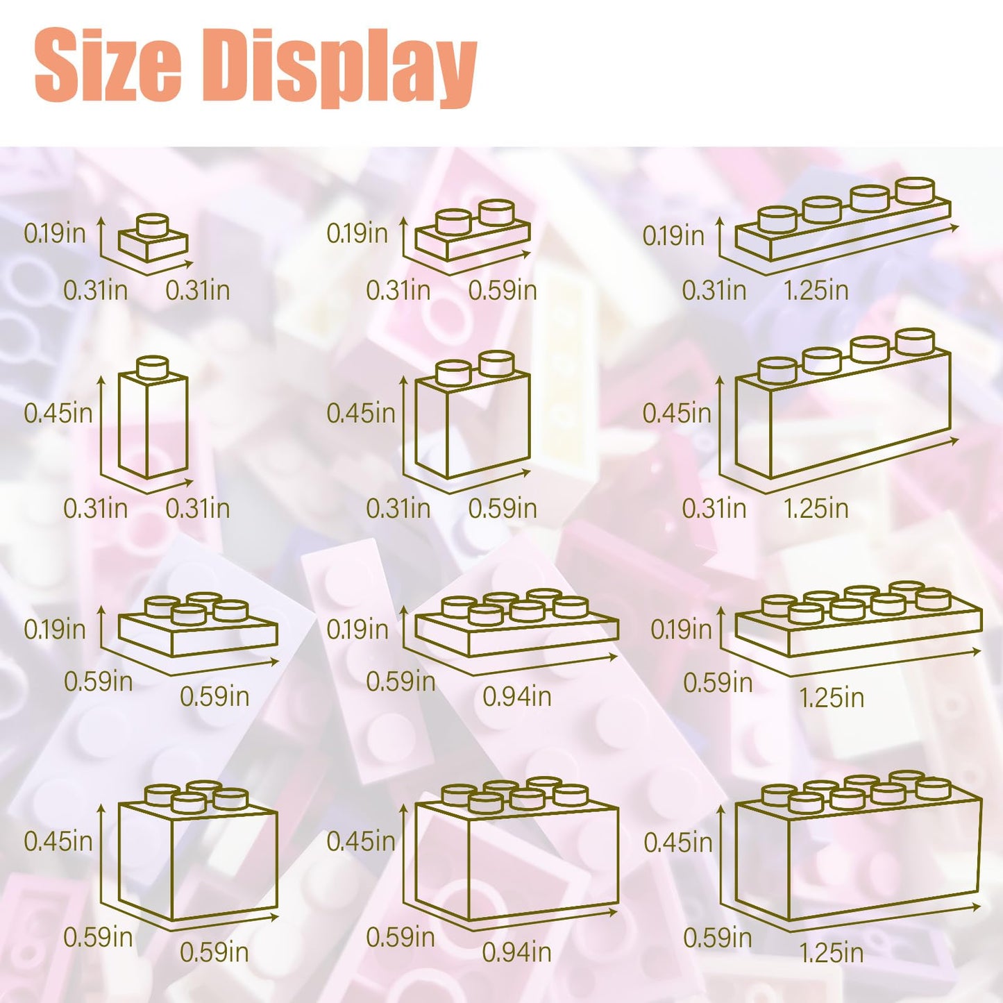 1800Pcs Building Bricks  Classic Bulk Small Blocks  Classic Building Bricks Set Basic Building Blocks(Pink Purple White)