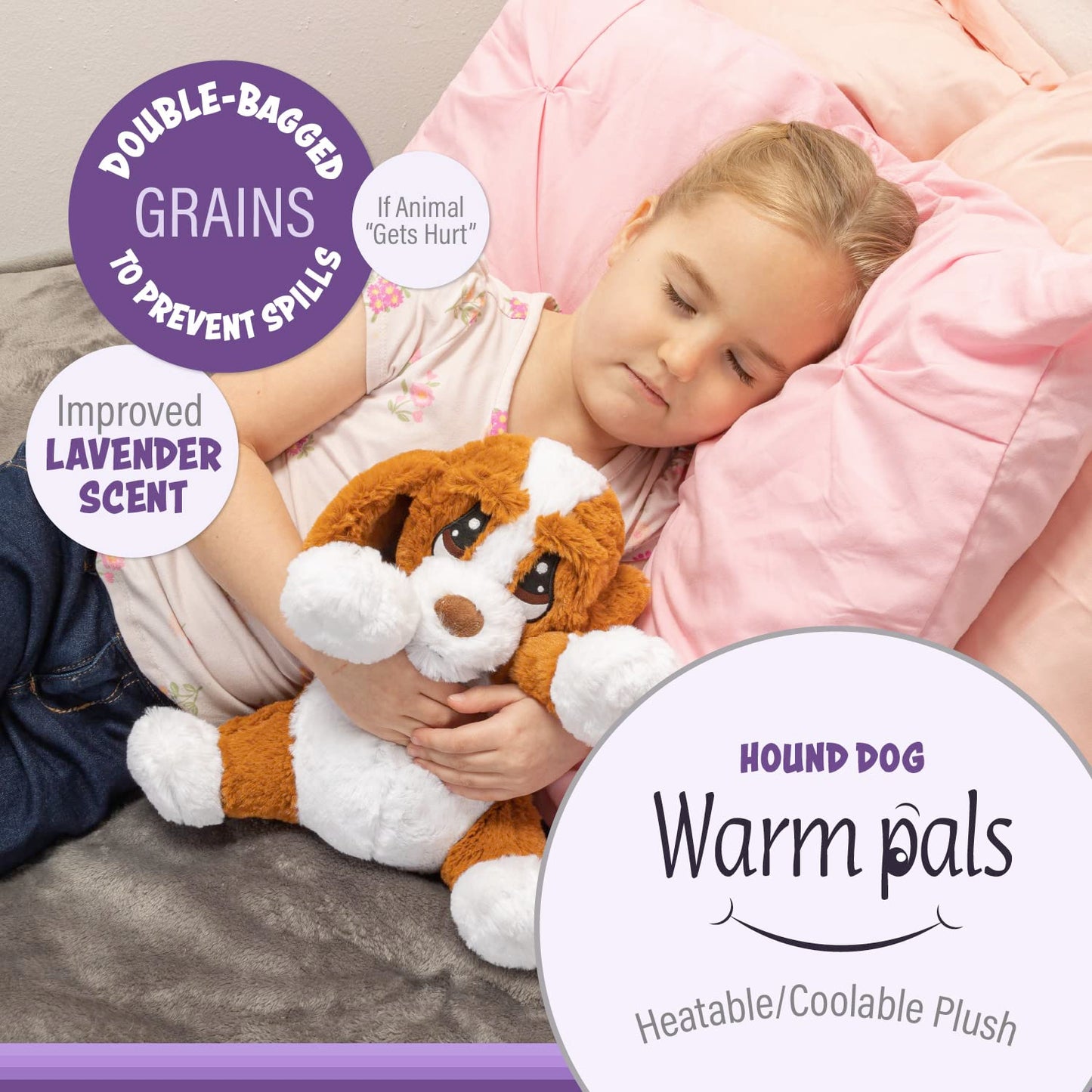 Warm Pals - Hound Dog - 1.5Lbs - Cozy Microwavable Lavender Scented Plush Toys - Heated Stuffed Animal - Heatable Coolable Bedtime Comfort Plushie