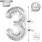 Silver 3 Balloon, Number Balloons 40 Inch, 3Rd Birthday Decorations For Kids Girls Boys, Men Women Silver Party Supplies For Par