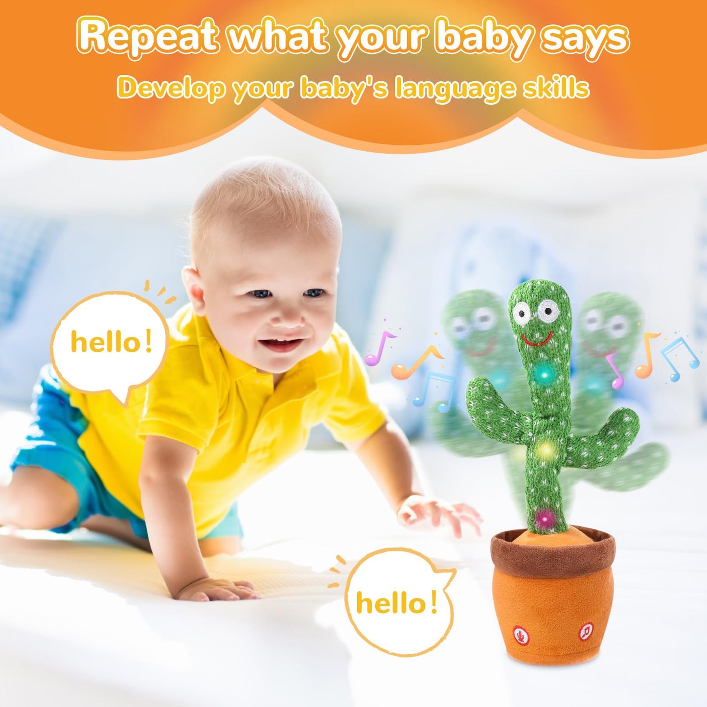 Dancing Talking Cactus Baby Toy, Singing Mimicking Cactus Toy Repeats What You Say, Tummy Time Toy Led Interactive Cactus, Baby