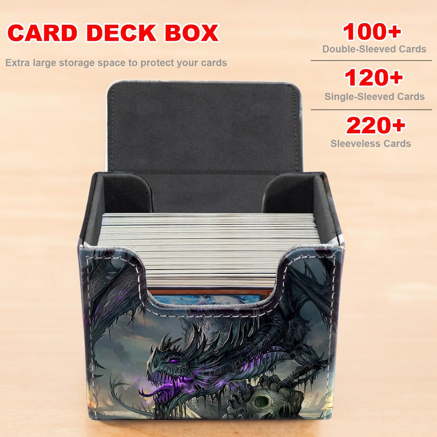 Sabermaster Card Deck Box Fits For Ygo Mtg,100+ Card Storage Box Trading Games Pu Leather Storage Premium Deck Case (Mtg Dragon)