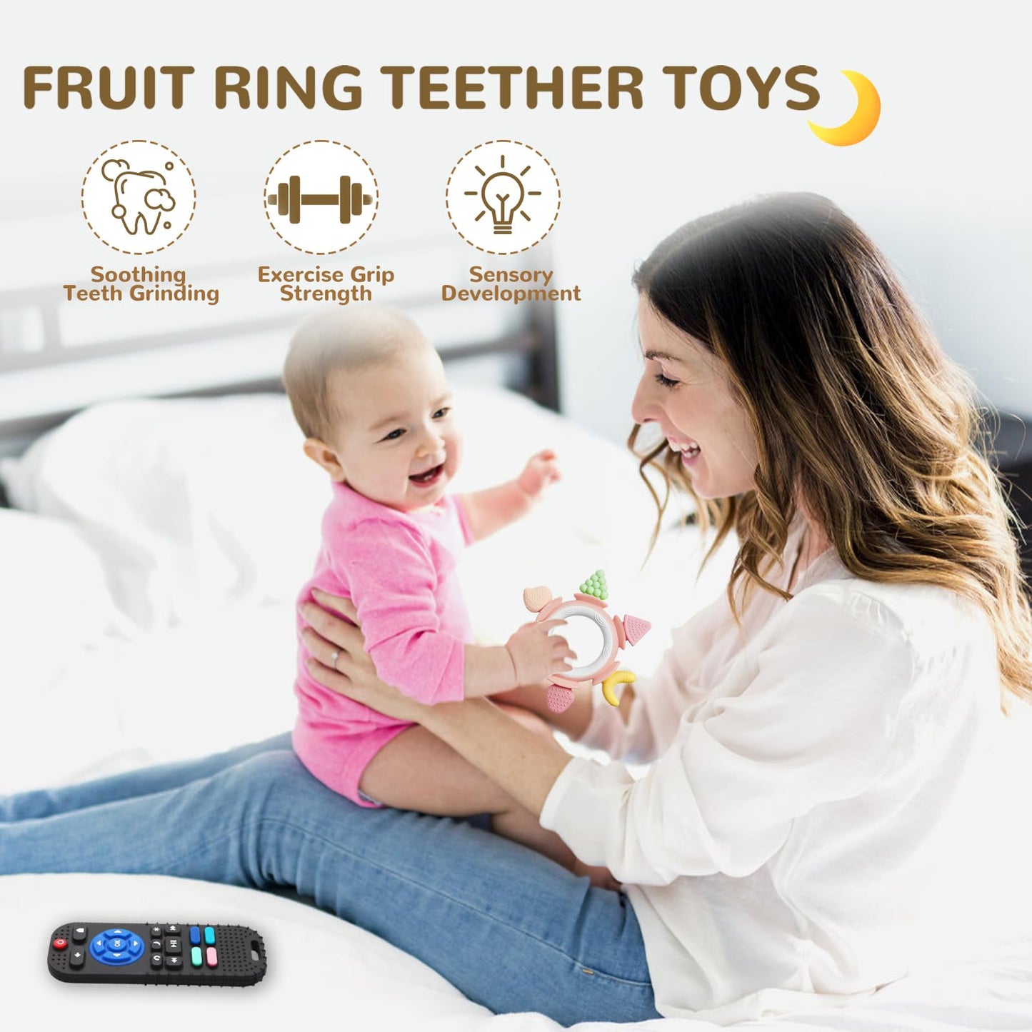 Hooku Silicone Teethers for Babies 6-12 Months, Teething Toys for Babies 0-6 Months, Baby Fruit Teethering Rings, BPA Free Baby