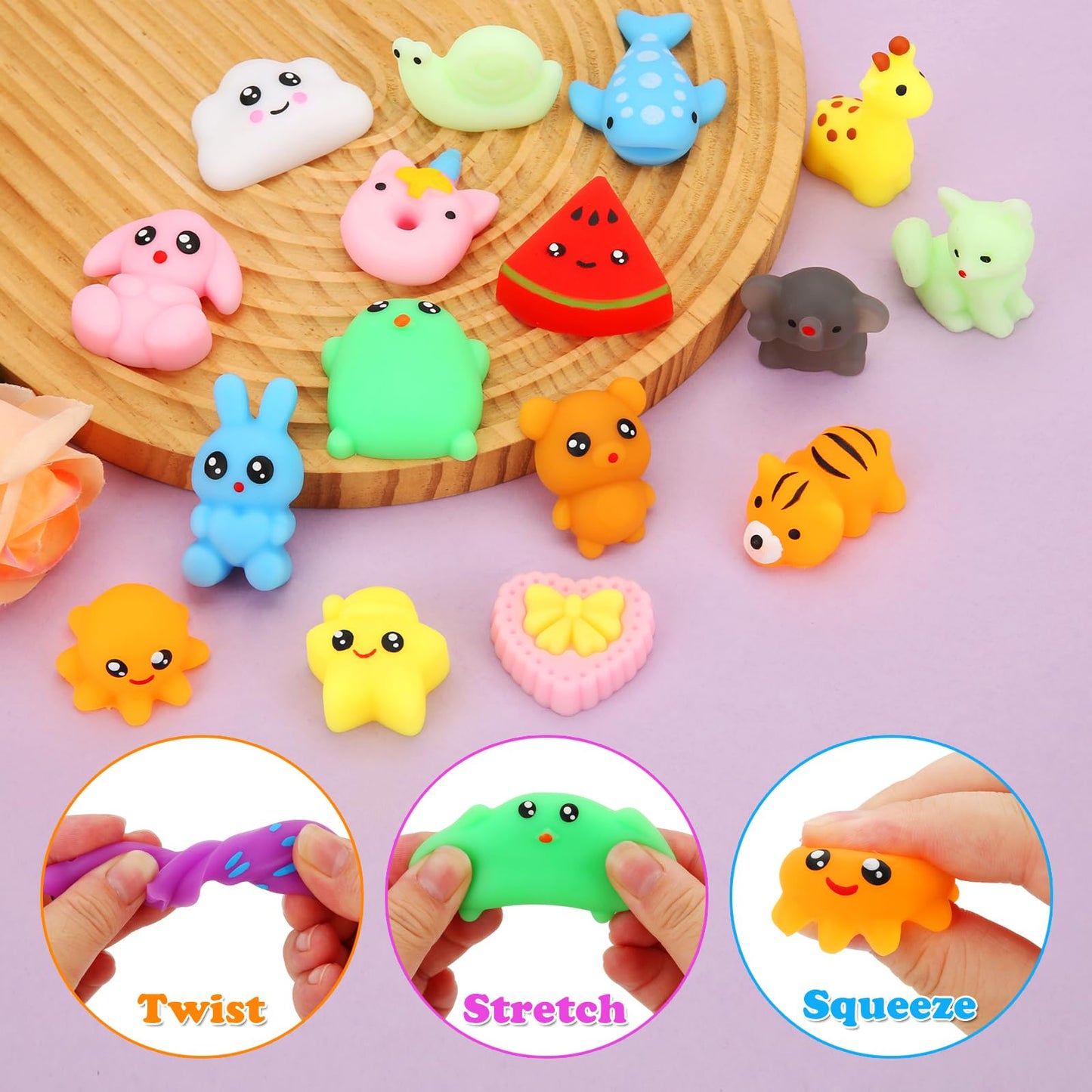 Mochi Squishy Toys, 27pcs Mini Kawaii Squishies Party Favors for Kids 4-8 8-12 Boys Girls Birthday Gifts Fidget Sensory Treasure