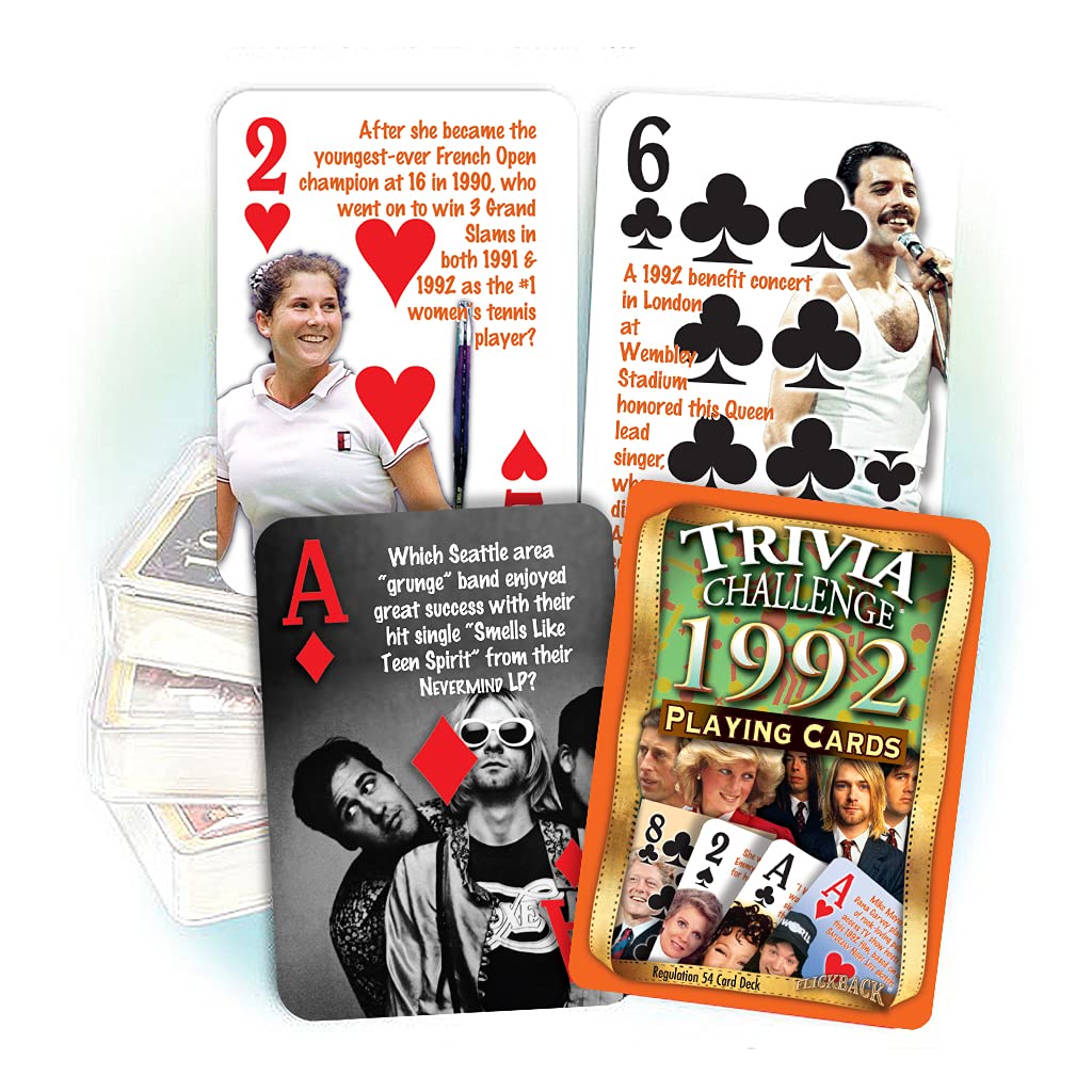 Flickback Trivia Playing Cards - 1992 Edition, Plastic, Perfect for Birthdays or Anniversaries