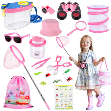 Giftinbox Outdoor Explorer Kit & Bug Catcher Kit For Kids With Hat, Binocular, Butterfly Net, Whistle With Compass, Magnifying Glass, Bug Collector And Backpack Toy For Boys Girls 3-12 Years Old…