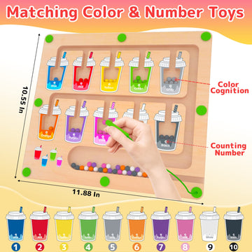 Mtyokiln Magnetic Color And Number Maze, Montessori Wooden Magnet Puzzle Game Board For Toddlers, Learning & Education Toys For