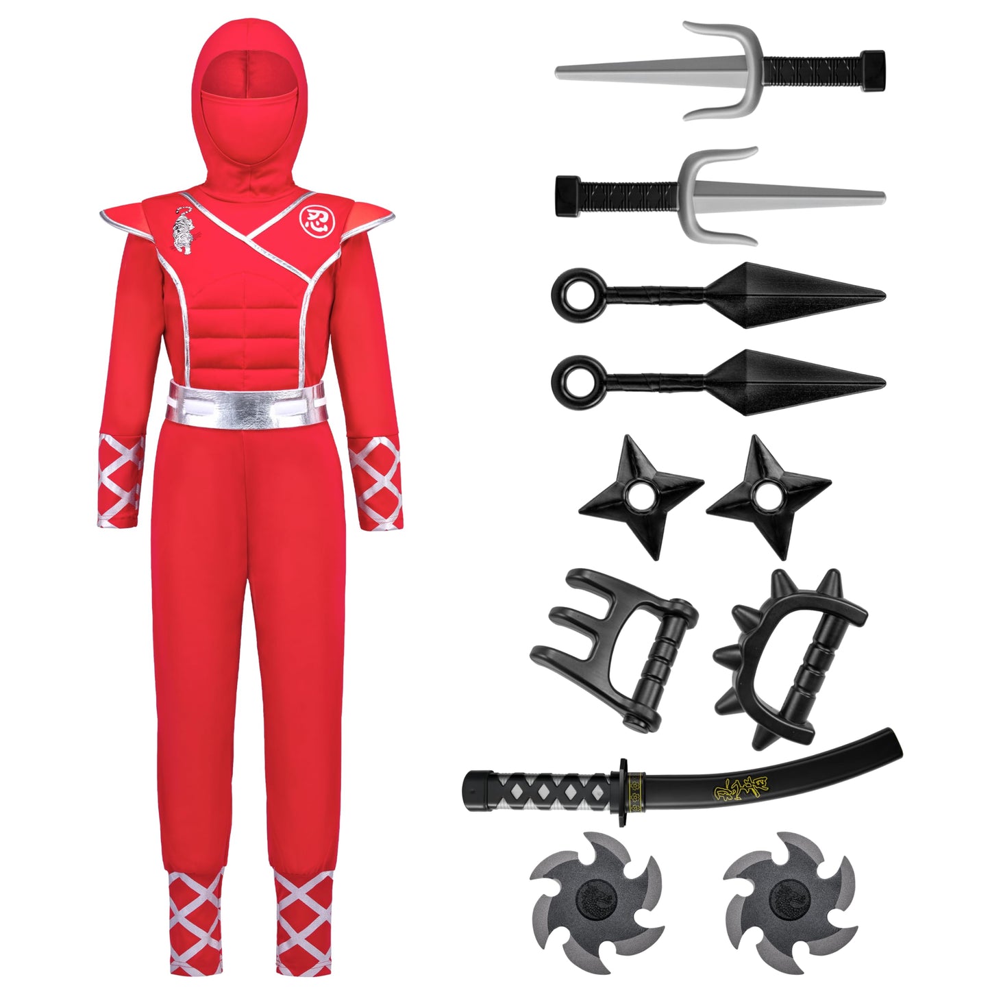 Spooktacular Creations Halloween Ninja Costume  Red Ninja Outfit Set for Kids  Halloween Costumes with Accessories for Boys Dress Up and Role Play Party (Large  10-12 yrs)