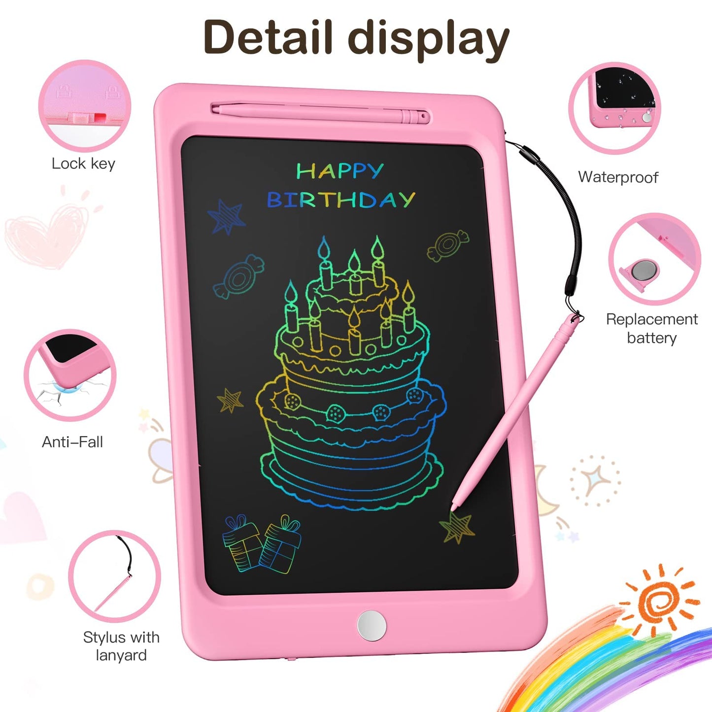Beydoa Lcd Writing Tablet For Kids, Colorful 12 Inch Doodle Board, Toddler Toys For 3 4 5 6 7 8 Years Old Boys Girls, Drawing Bo