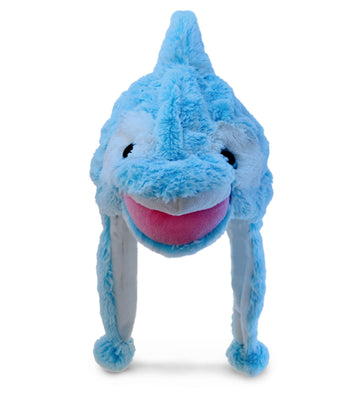 Dollibu Stuffed Dolphin Plush Animal Hat - Cute Kids Hat With Ear Flaps, Novelty Beanie Winter Hat, Winter Animal Hats For Kids 