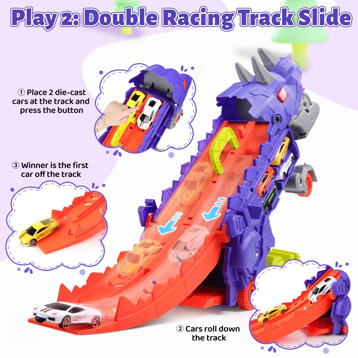 Funmission Dinosaur Toys For Kids 3-5 And Older, 9 In 1 Kids Toys Dinosaur Transport Toy Trucks With 8 Cars, Dinosaur Toys For B