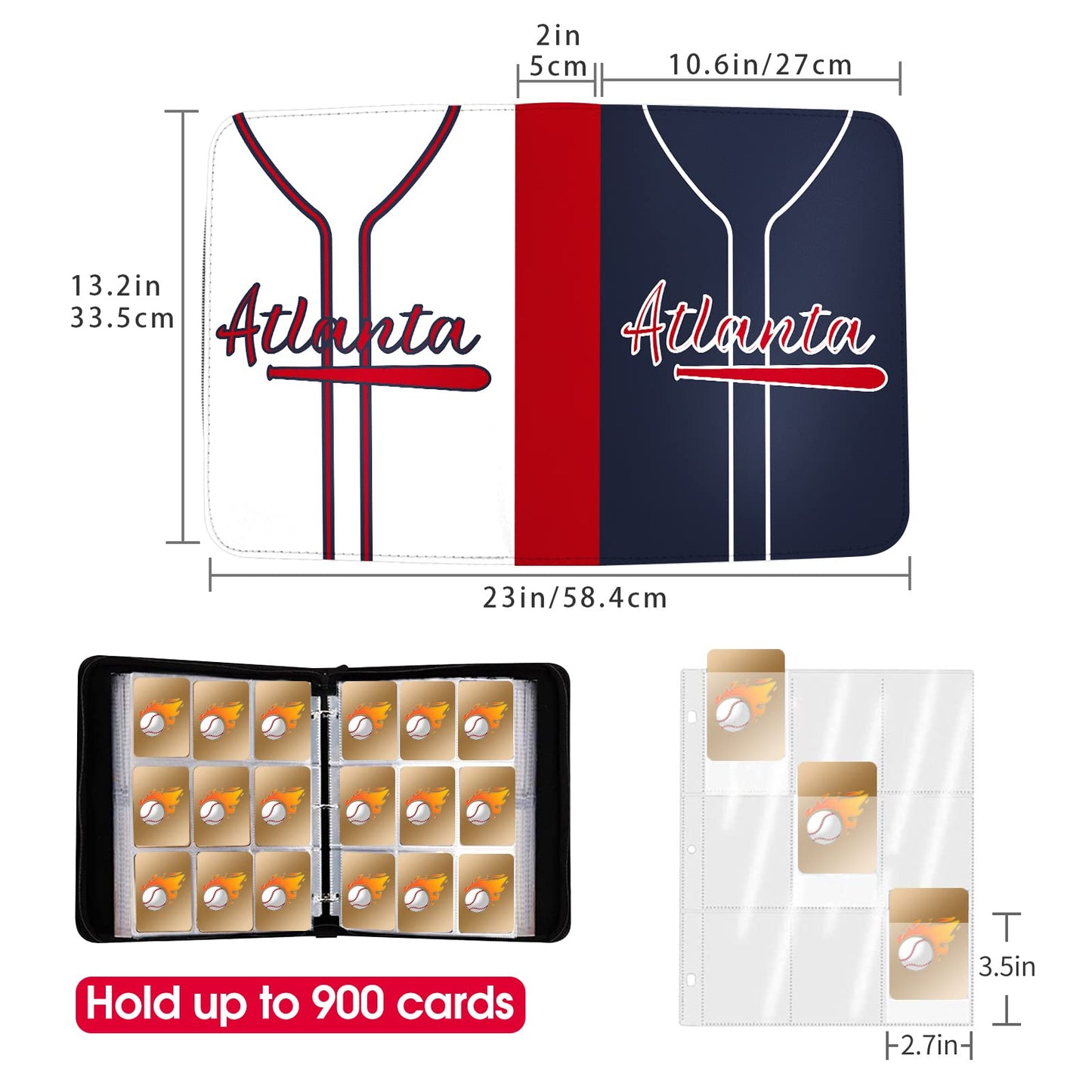 Baseball Card Binder With Sleeves 900 Pocket, Atlanta Baseball Card Holder For Trading Cards Baseball Collector Album Sports Car