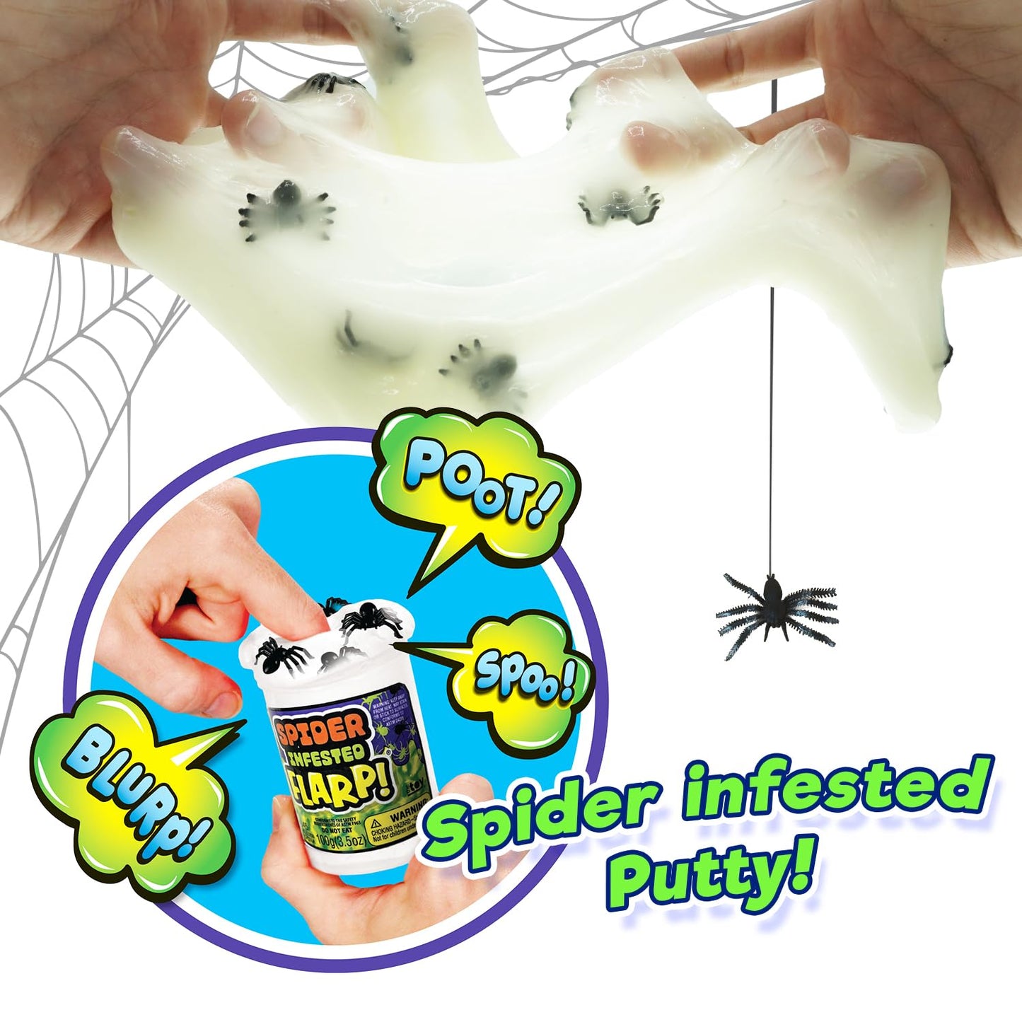 JA-RU Spider Infested Flarp Putty (1 Unit) Squishy Sensory Gross Toys for Easter, ADHD Autism Spider Web Toy, Great Party Favors