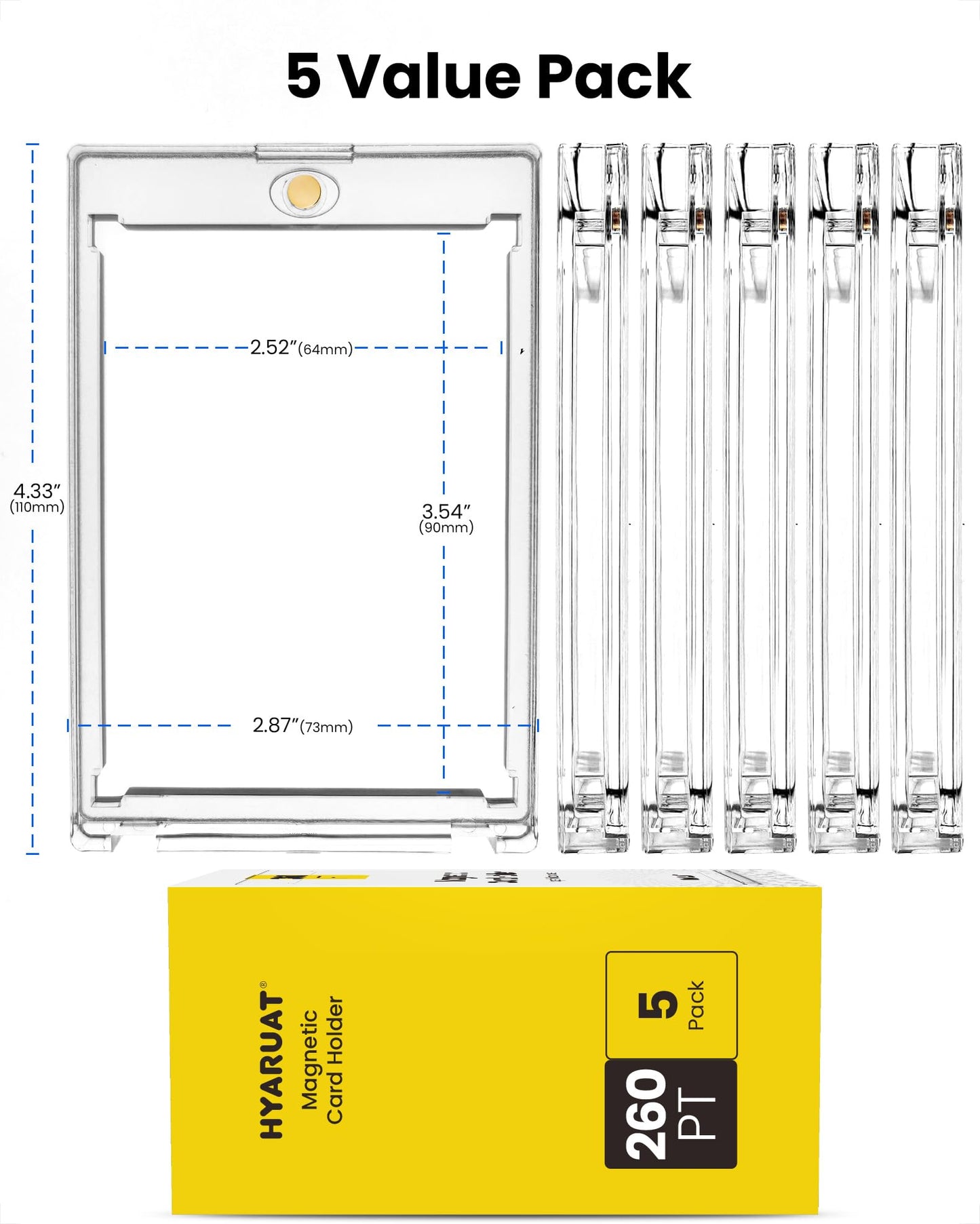 HYARUAT 260pt One Touch Card Holder - 5 Pack Super Thick Magnetic Card Holders for Trading Cards  Clear