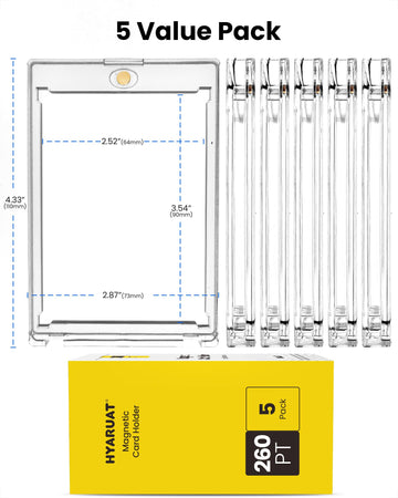 HYARUAT 260pt One Touch Card Holder - 5 Pack Super Thick Magnetic Card Holders for Trading Cards  Clear