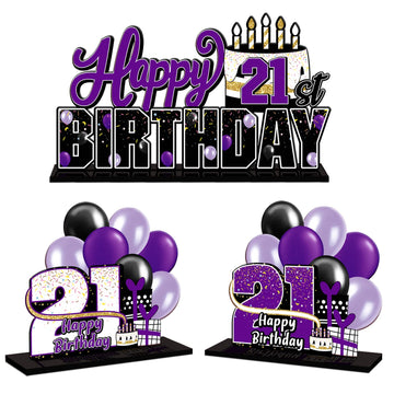 Lingteer Happy 21St Birthday Purple Acrylic Table Topper Centerpieces Set - Cheers To 21 Years Old Birthday 21St Bday Party Gift Decorations.