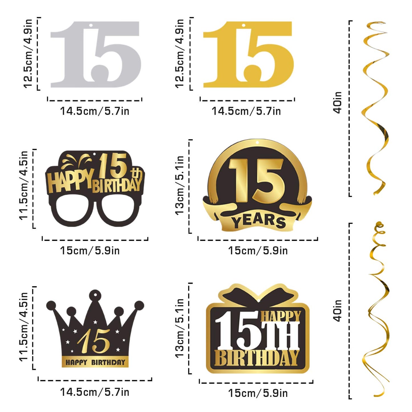LINgTEER Happy 15th Birthday Swirls Streamers Set - Happy Birthday Banner,cheers to 15th Birthday Fifteen Years Old Bday Party H