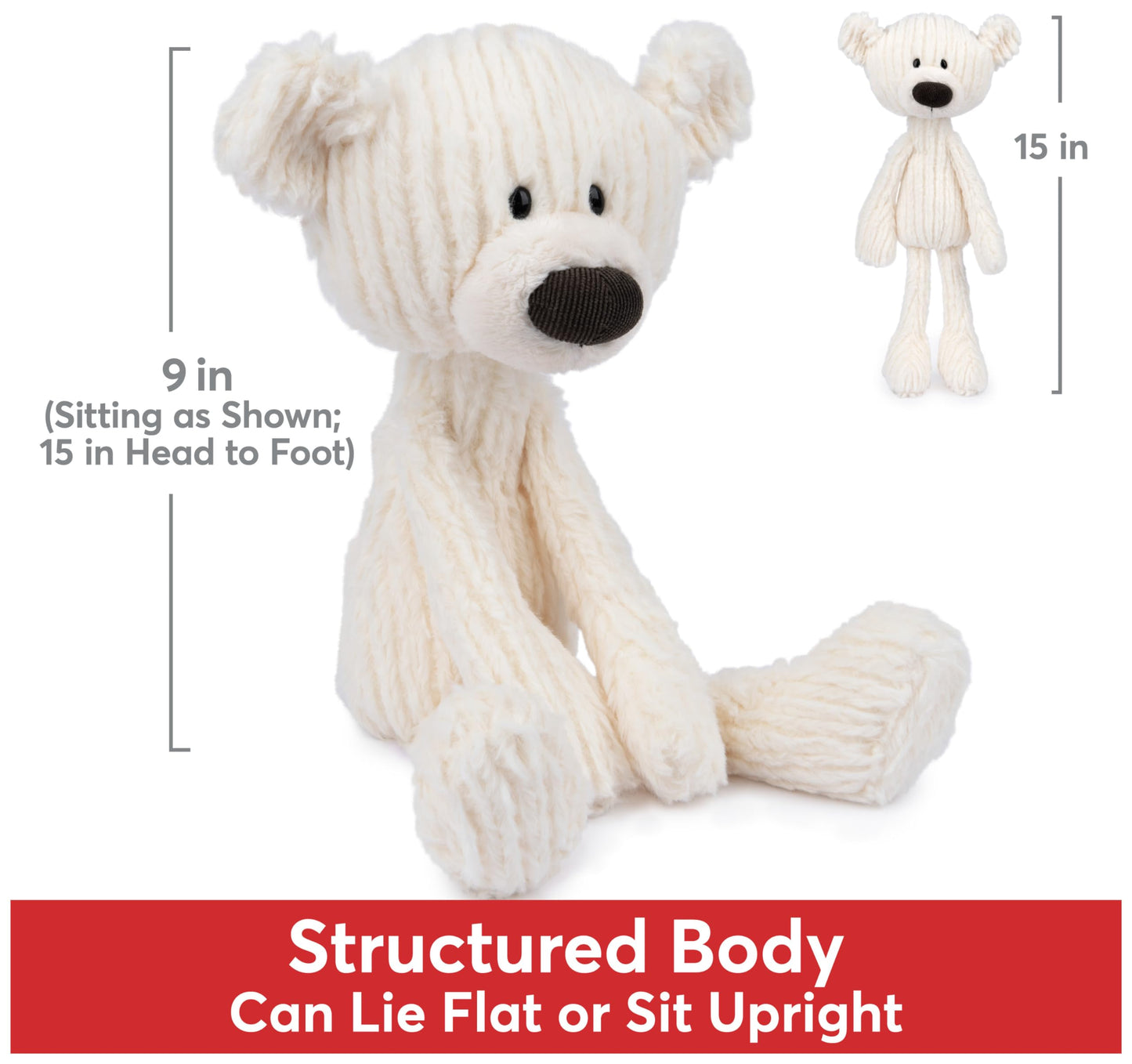 GUND Toothpick Bear Stuffed Animal, Cream, 15”, Polyester, Model 6065047, Ages 1+