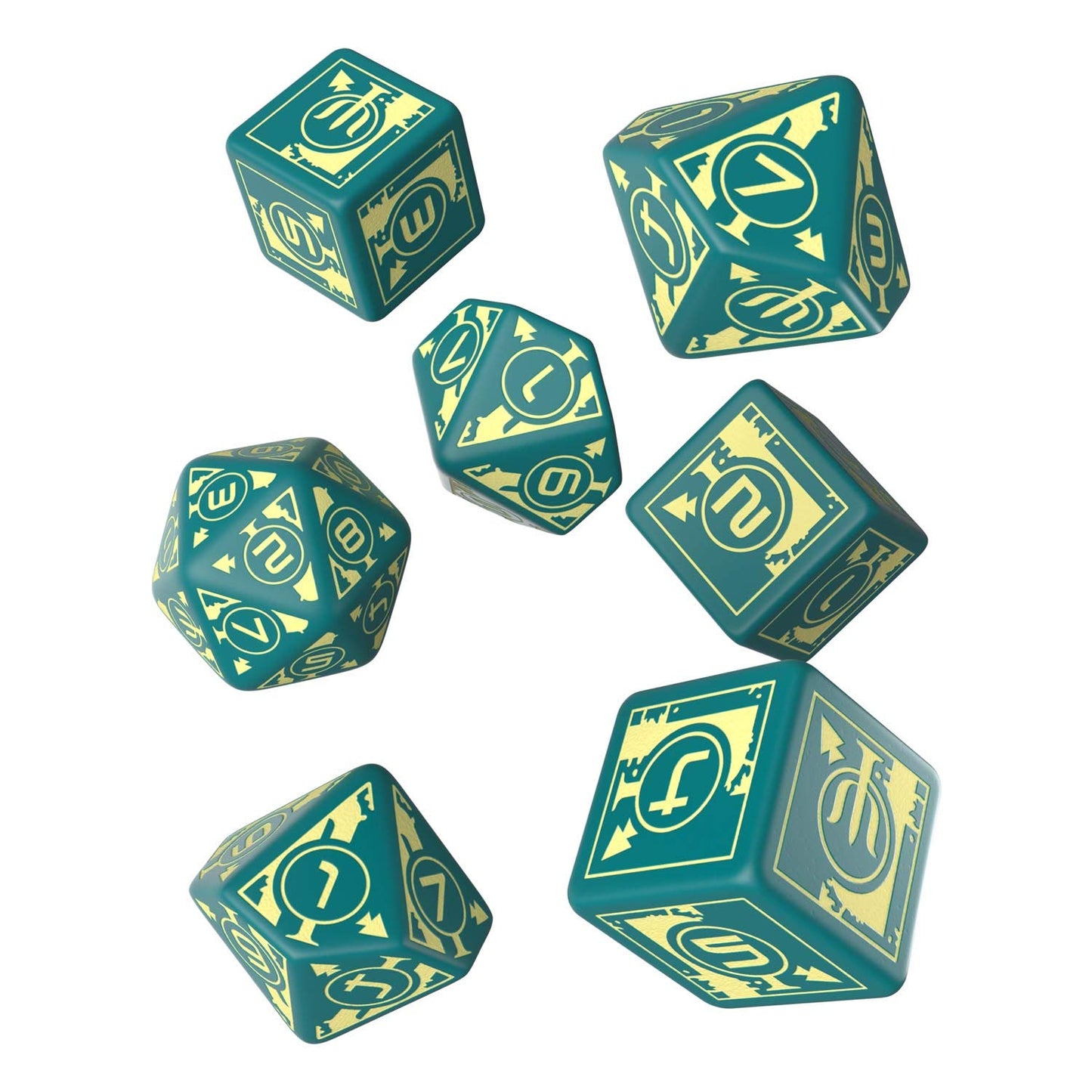 Q WORKSHOP Polaris RPG Turquoise & Light Yellow Dice Set 7 Polyhedral Pieces 3D6 + 3D10 + D20