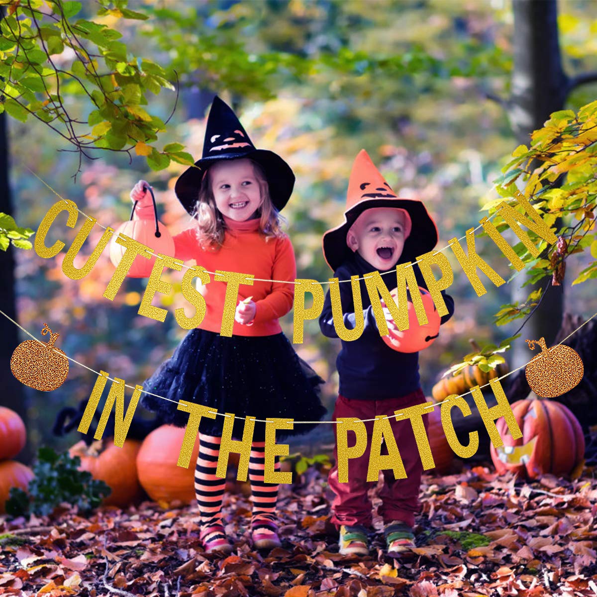 Leesky Gold Glittery Cutest Pumpkin In The Patch Banner - Fall Pumpkin Theme, 6' X 4' Rectangular Indoor/Outdoor Banner For Halloween, Thanksgiving, Birthday & Baby Shower