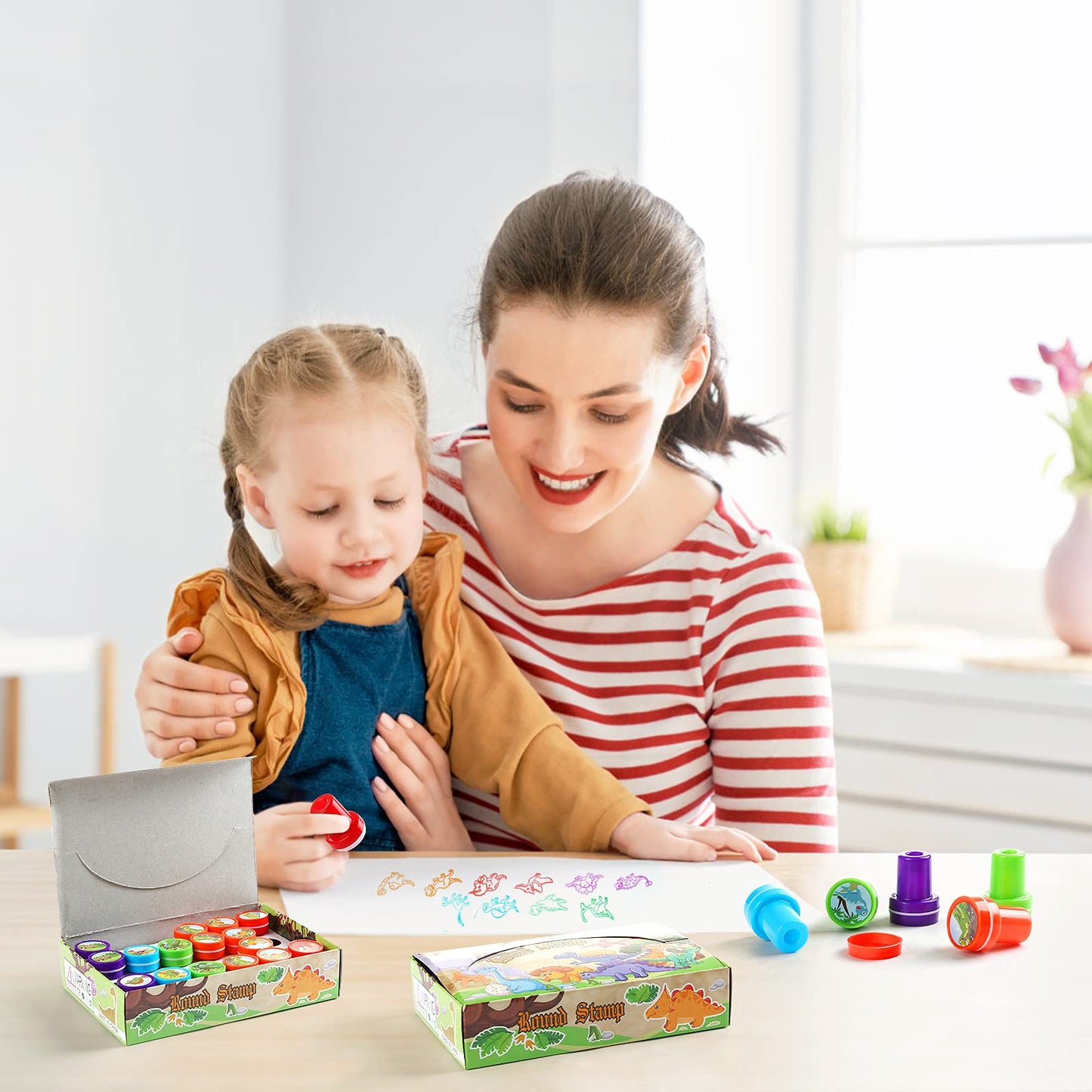 24 Pcs Dinosaur Stamps for Kids, Self Inking Stamps for Kids Dinosaur Birthday Party Supplies, Dino Party Favors, Teacher Stamps