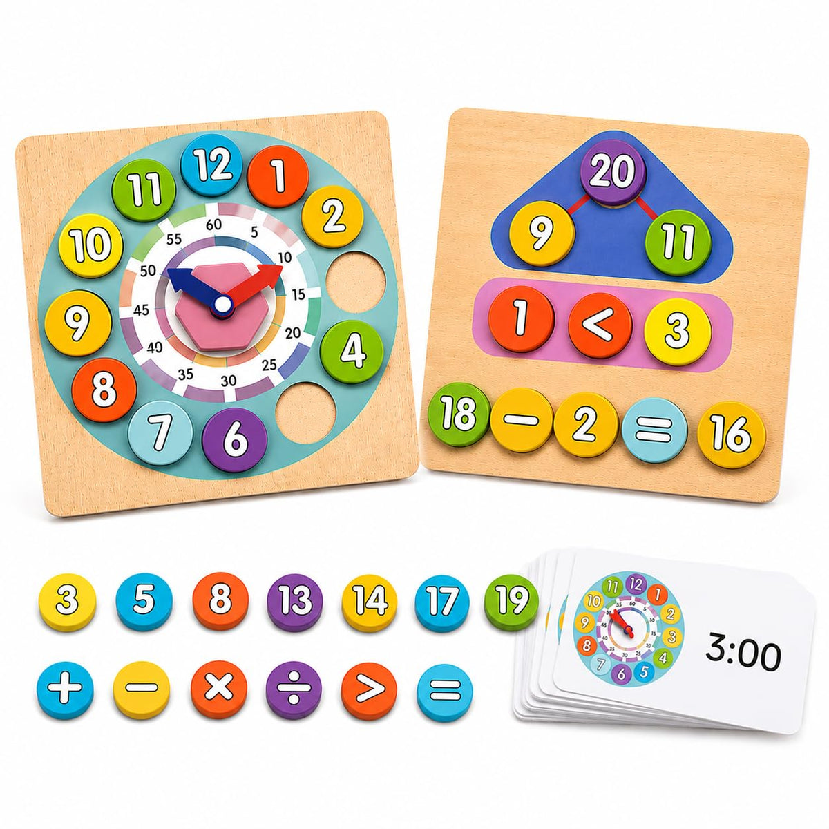 Littlemind 2In1 Wooden Learning Clock & Number Puzzle Board For Kids 3+ Years | Montessori Math Learning Toy With Number Recog