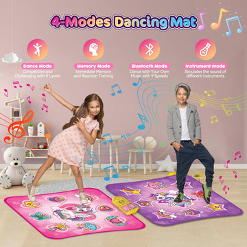 VATOS Double Dance Mat for Girls - 4 Game Modes & 9 Challenge Levels with Adjustable Volume, Led Light & Wireless Bluetooth | Mu
