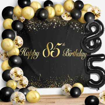 Happy 85Th Birthday Balloons Black Set Decor - Cheers To 85 Years Old Party Theme Garland Banner Backdrop Decorations For Women