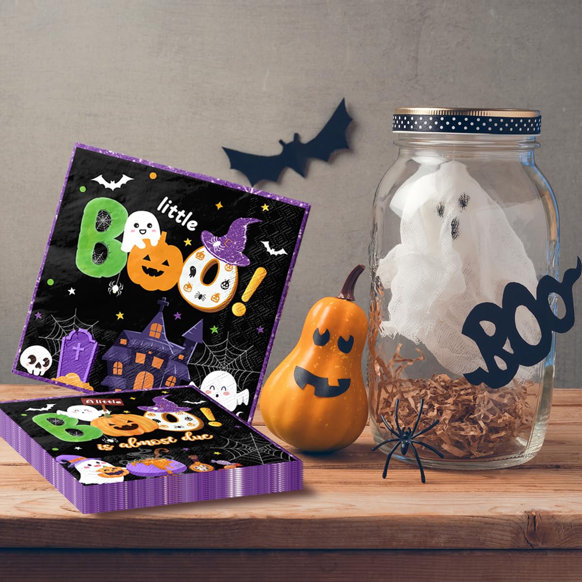Halloween Baby Shower Decorations-40Pcs A Little Boo Is Almost Due Napkins Halloween Boo Disposable Paper Napkins Cute Halloween