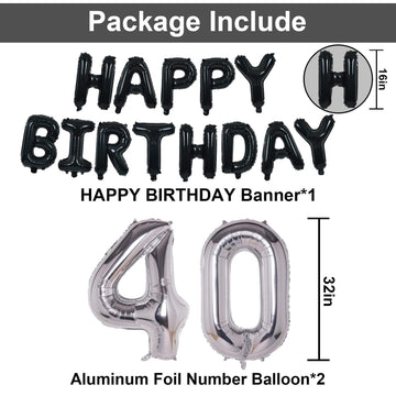 Naninuneno 40Th Black Silver Birthday Party Decorations For Men Women, Happy 40 Birthday Party Supplies With Black Happy Birthda