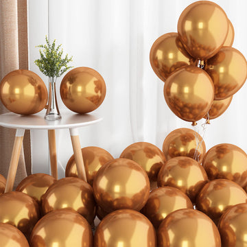 Chrome Gold Balloons, 50 Pcs 10 Inch Double-Layered Metallic Light Gold Balloons, Shiny Thick Chrome Metallic Light Gold Latex Helium Balloons For Birthday Wedding Party Decoration Supplies