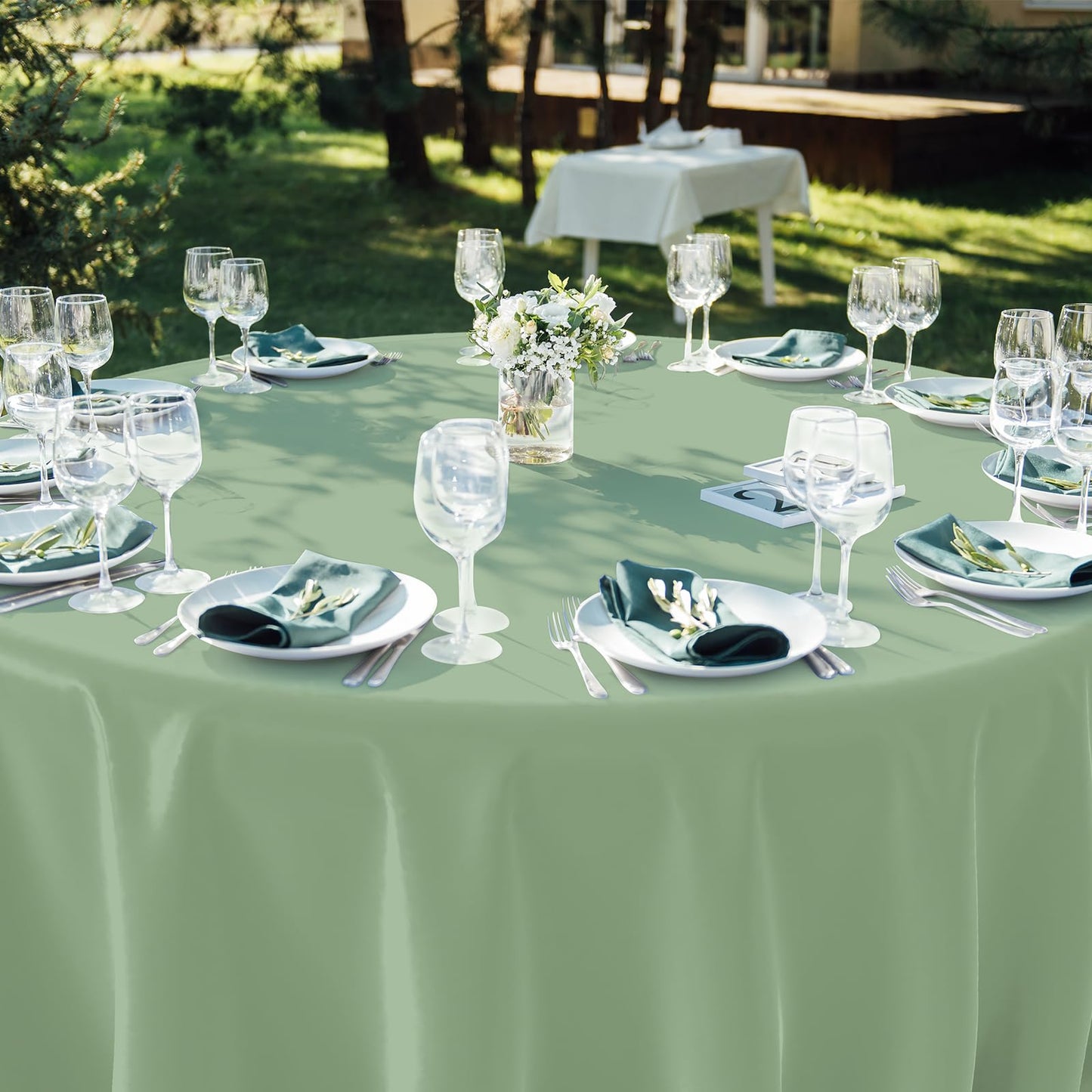 Yidako 3Pcs Sage Green Plastic Tablecloths Round Light Green Tablecloth Waterproof Disposable Round Sage Table Cover For Birthda