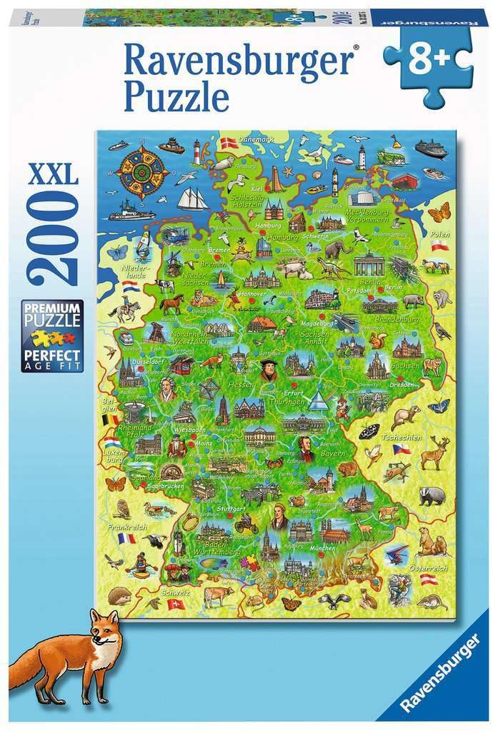 Ravensburger Childrens Puzzle  Colourful Map of Germany  200 Pieces Puzzle for Children from 8 Years