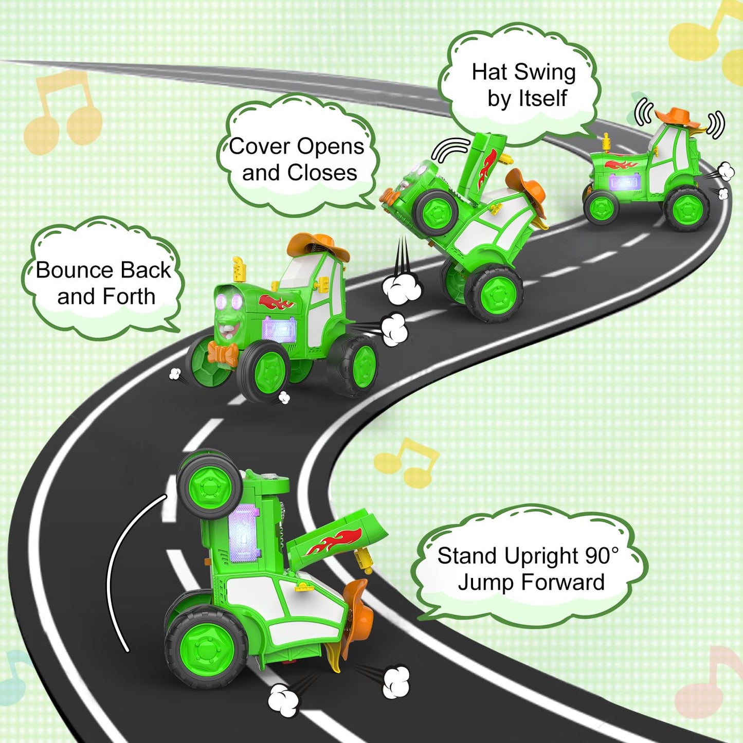 Crazy Jumping Car Toys, Remote Control Car for Kids, Boy Toys Stunt Car with LED Light Music, Rechargeable RC Car, Birthday East