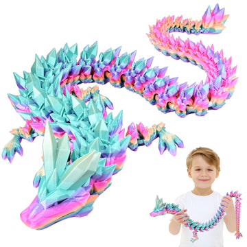 LOCYFENS Large 30'' 3D Printed Dragon, Articulated 3D Dragon Toys, Long Crystal Dragon Rainbow Color Change