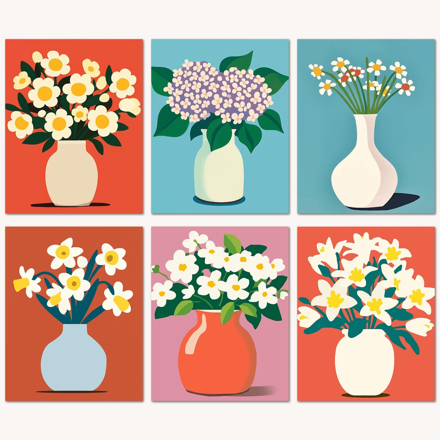 Bougimal 6 Pack Paint by Numbers Kit for Beginners, 11 W x 14 L Flower Vase 4 DIY Acrylic Paint Set on Canvas Without Frame in B