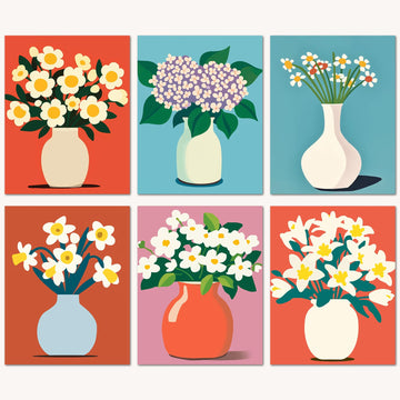 Bougimal 6 Pack Paint by Numbers Kit for Beginners, 11 W x 14 L Flower Vase 4 DIY Acrylic Paint Set on Canvas Without Frame in B