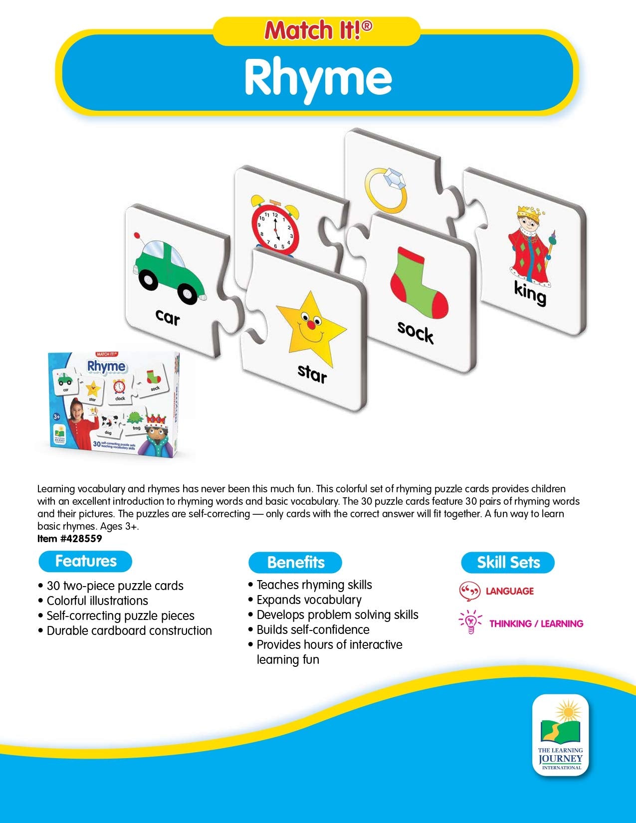 The Learning Journey: Match It! - Rhyme - Rhyming Puzzle Game For Kids Ages 3-5, Learn To Read With Preschool Learning Materials