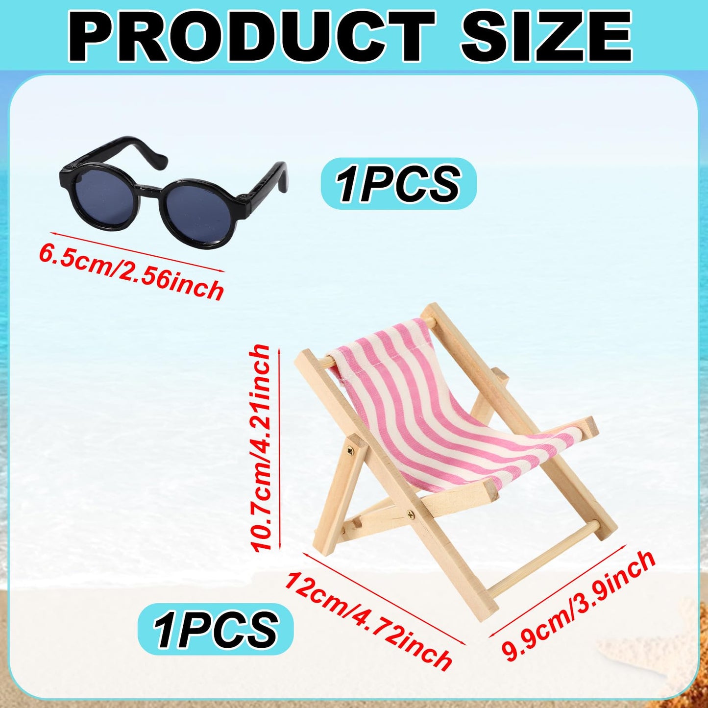 6.69 Inch Doll Accessories Set, Wooden Mini Folding Beach Chair Plastic Miniature Sunglasses For Doll Decorations Dollhouse