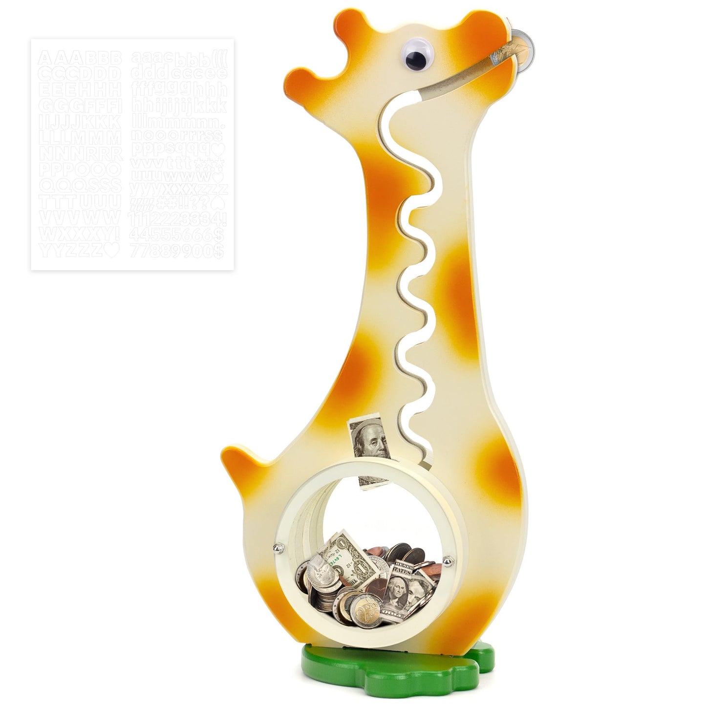 Aorcmitn Wooden Giraffe Piggy Bank Boalord For Boys Kids Girls Clear Big Belly Animal Coin Bank For Toddler Real Money Toy
