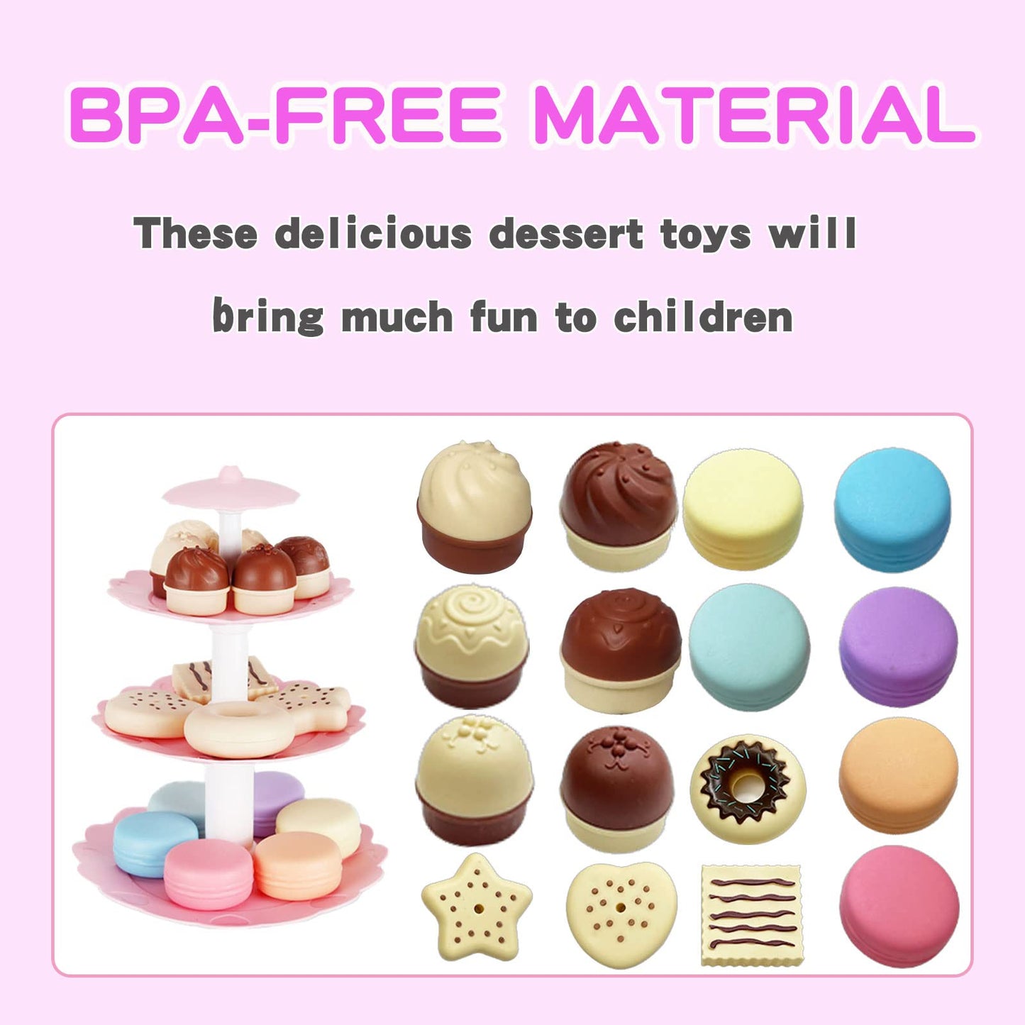 Hummigoo Tea Party Set For Little Girls, Pretend Dessert Food Set For Kids Age 3 4 5 6 7 8 9, Kids Kitchen Pretend Play Dessert