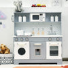 Costzon Kids Kitchen Playset, Wooden Pretend Cooking Playset w/Stove, Fridge, Microwave, Removable Sink, Water Dispenser w/Light