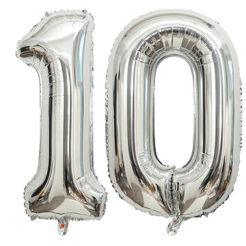 40 Inch Silver 10 Number Balloons Giant 10 Balloons Silver Birthday 10 Balloons 10Th Birthday Anniversary Events Party Decoratio