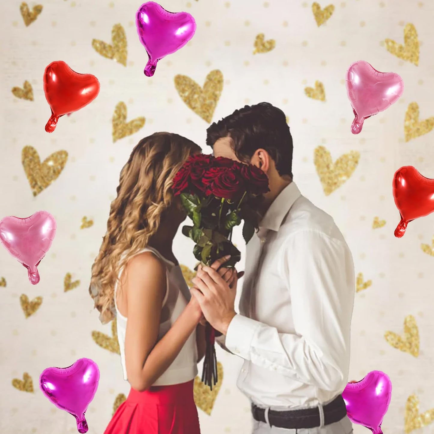 TONIFUL 30Pcs 10 Inch Heart Balloons Valentines Day Red Pink Hot Pink Heart Shape Foil Mylar Balloons Decoration for Valentines