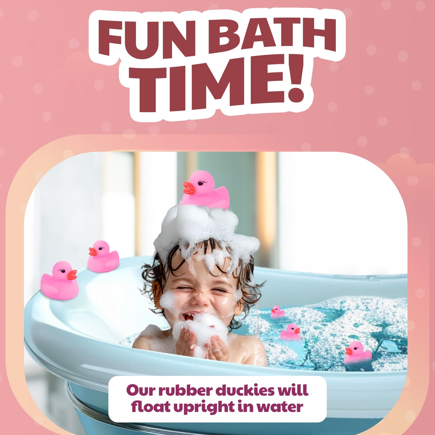 36 Pieces Classic Rubber Duck Bath Toys - No Holes Bpa Free Floating Duckies For Boys Baby Shower, Party Favors, Kids Gifts (Pink)