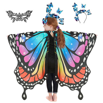 Rektak Butterfly Wings For Girls, Butterfly Costume For Halloween Party Kids Fairy Wing With Mask And Headband(Rainbow-2)