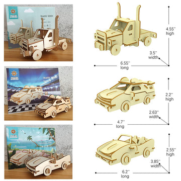 3D Wooden Puzzle - 6 Piece Set Wooden Car Brain Teaser Puzzle - Diy Assembly Car Building Model Kits - Wood Stem Toys Gifts For Kids And Adults Teens Boys Girls