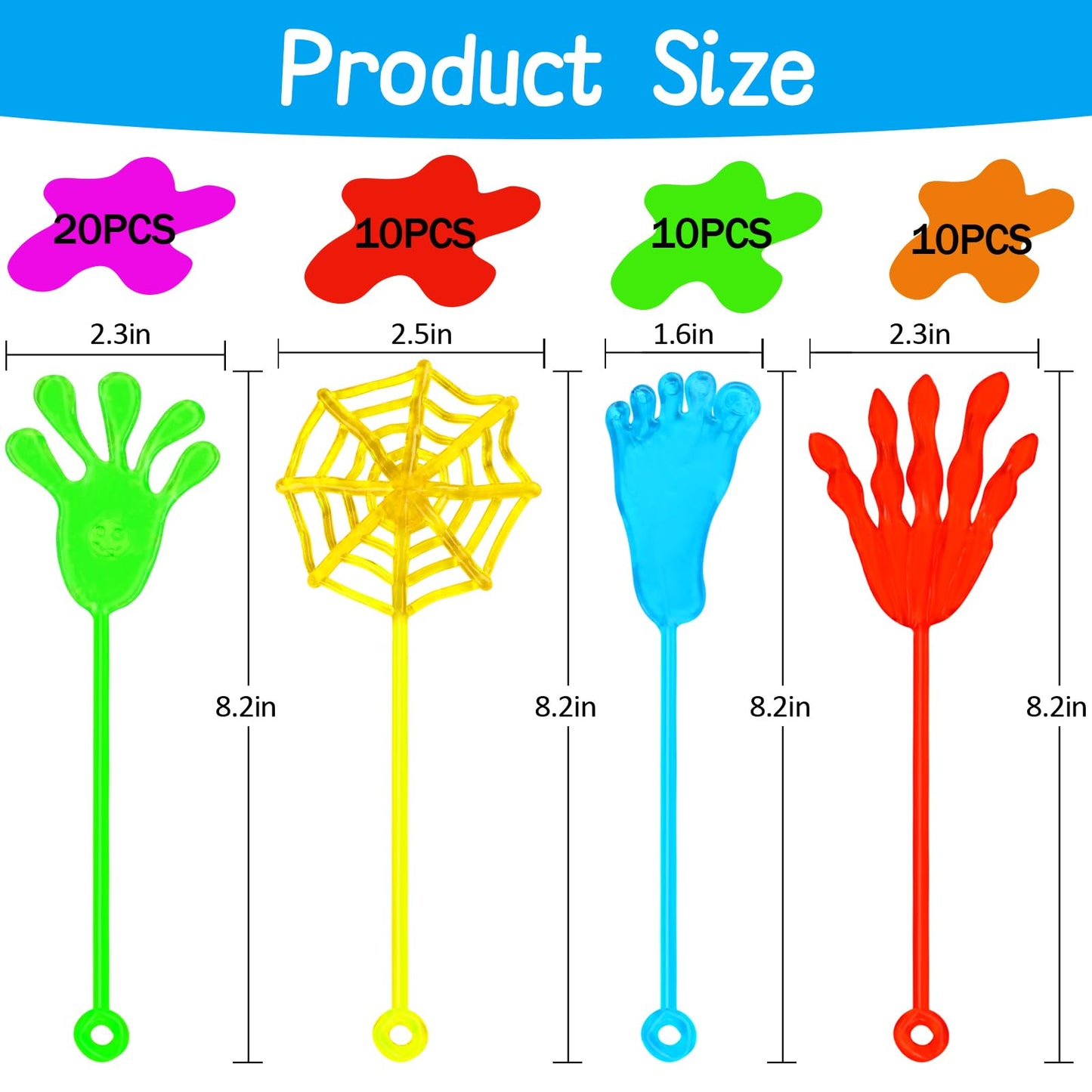 Alknot 50 Pack Sticky Hands Party Favors, 4 Types Goodie Bag Stuffers, Birthday Party Gift, Teacher Treasure Box Prizes, Classro