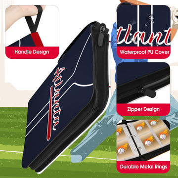 Kivolfun Baseball Card Binder With Sleeves, 400 Pocket, Atlanta Navy, 3 Ring Binder Storage Book Folder Organizer For Kids Gift
